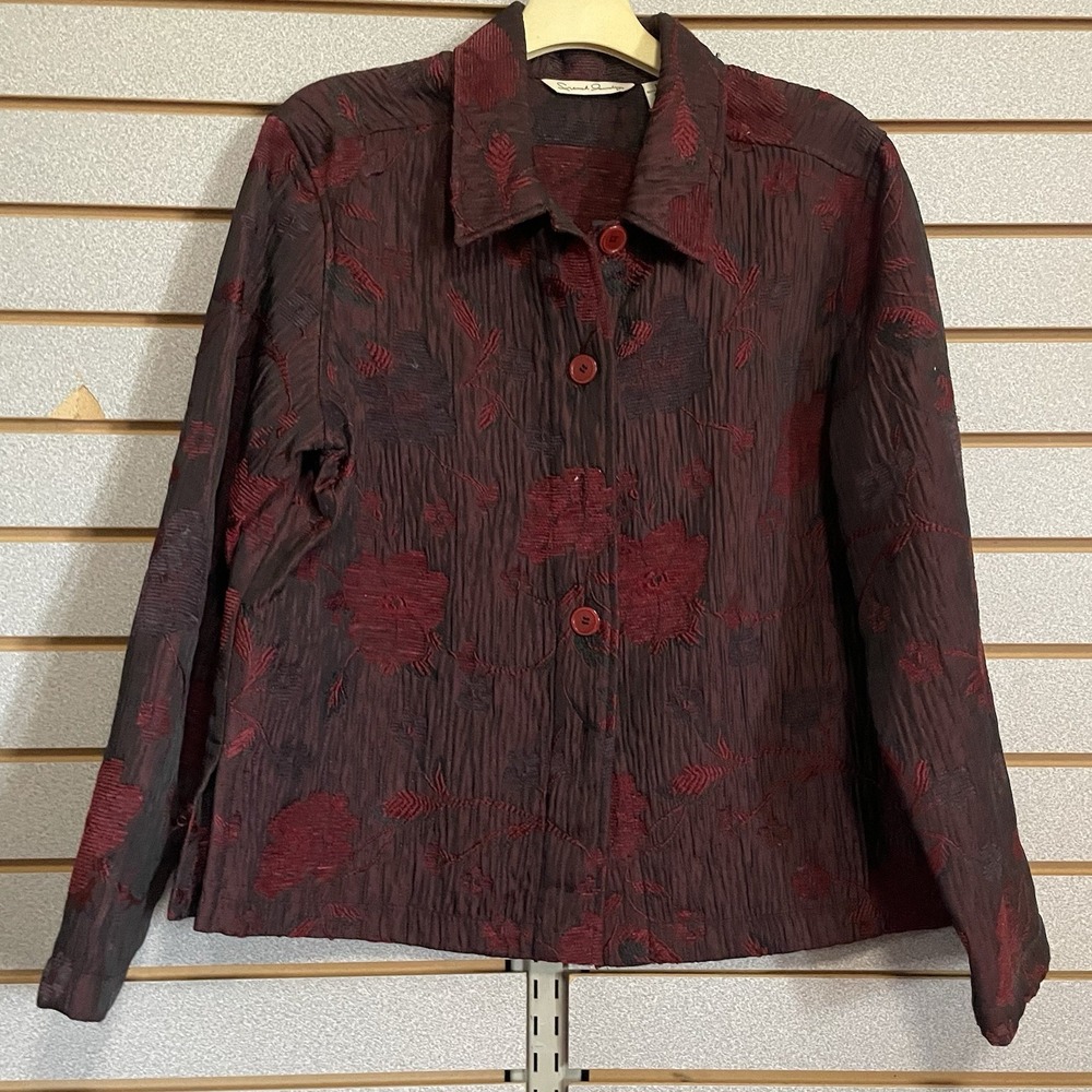 French Laundry Red/Wine/Black Button Front Jacket 100% Polyester‎ Embroidered M